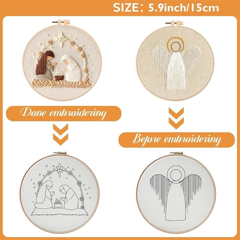 YOUDRN Nativity Scene Embroidery kit,Christmas Cross Stitch Kits,DIY Embroidery Kit for Adults with Pattern,Cotton Threads,Needles,Instruction,20cm Hoop,for Decor Home Room (4 Set) - Image 1